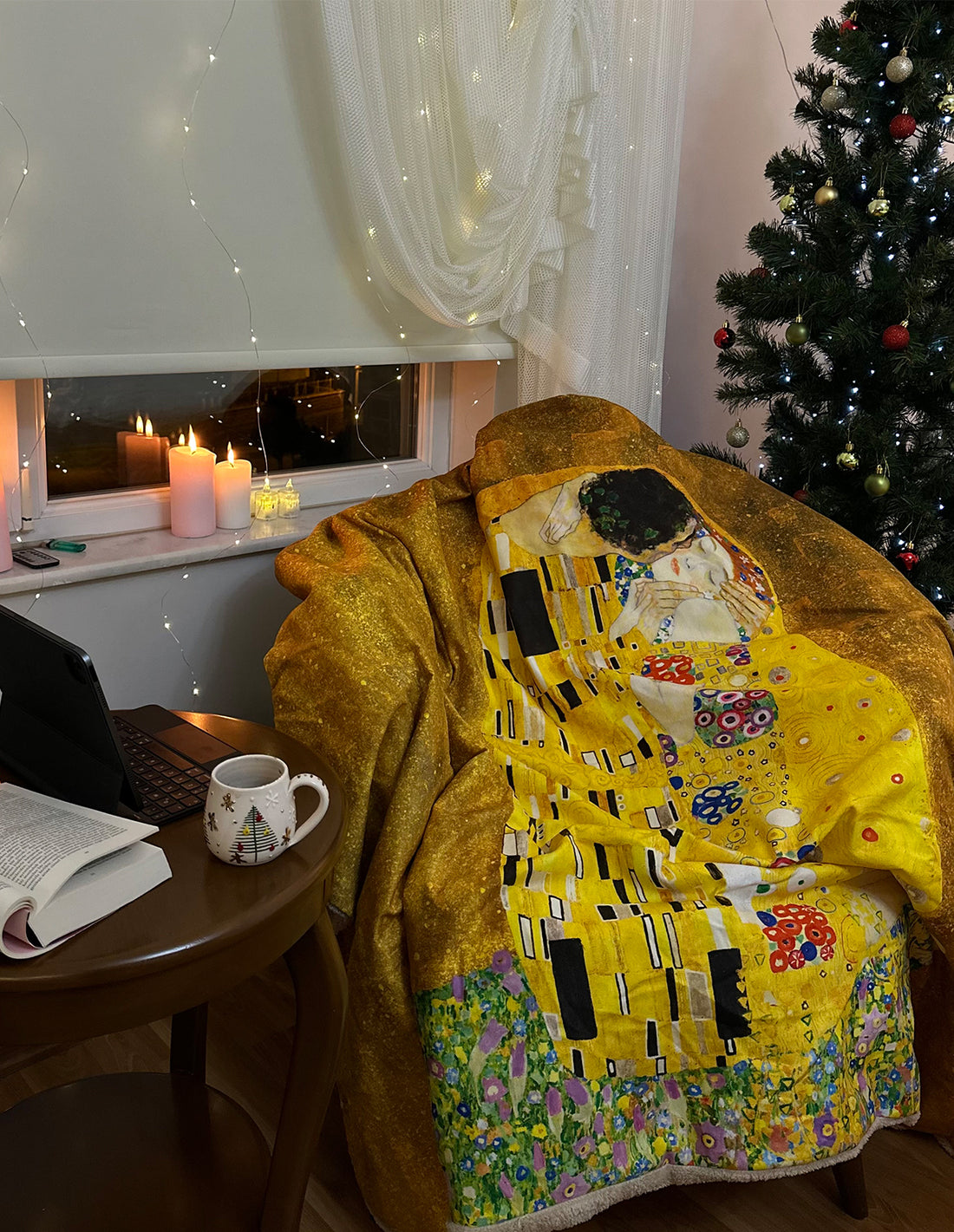 Gustav Klimt The Kiss Kapşonlu Battaniye