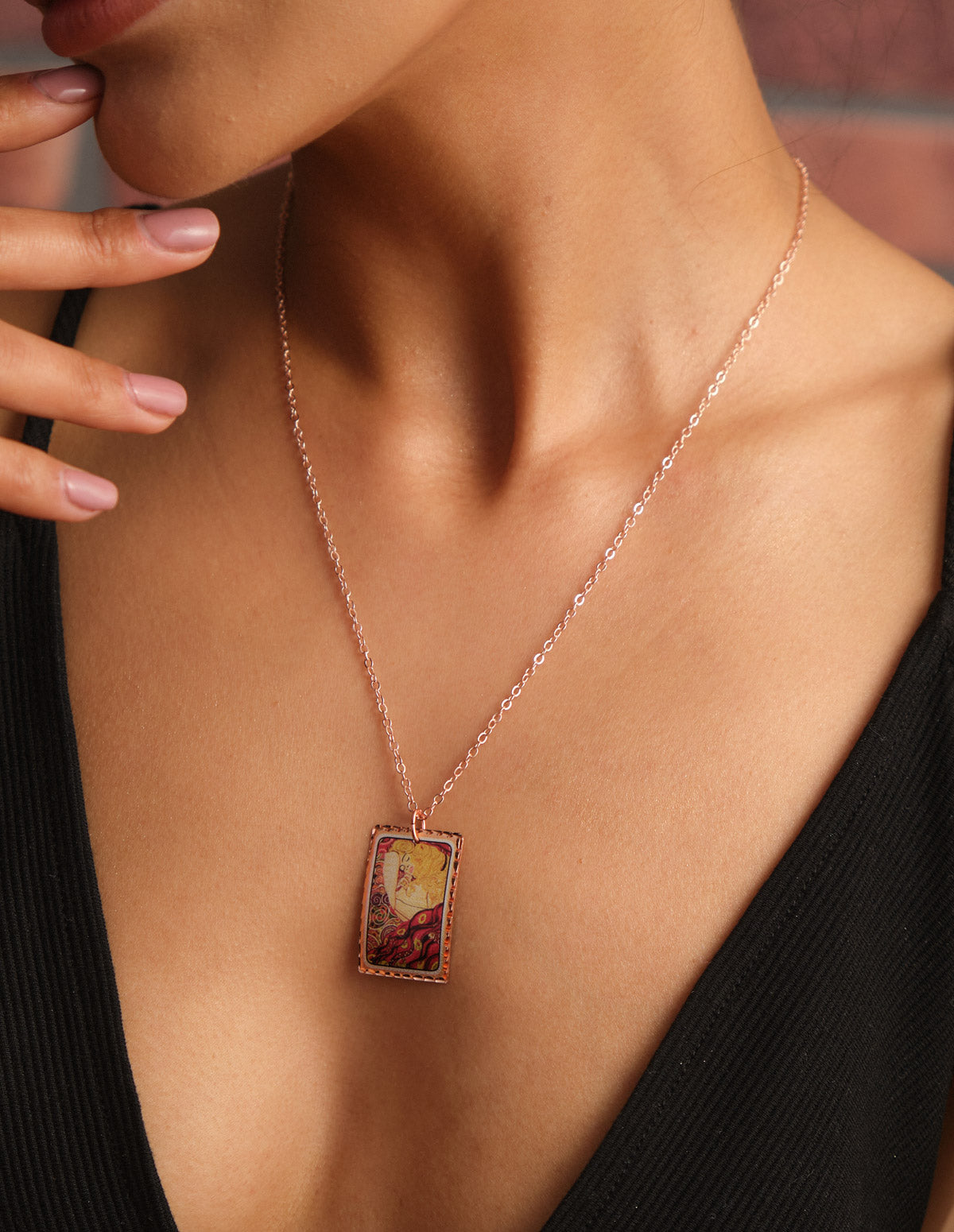 Gustav Klimt Danae Tablo Rectangle Tasarım Kolye