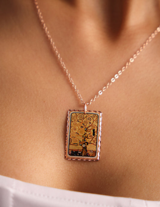 Gustav Klimt Hayat Ağacı, Stoclet Frizi Tablo Rectangle Tasarım Kolye