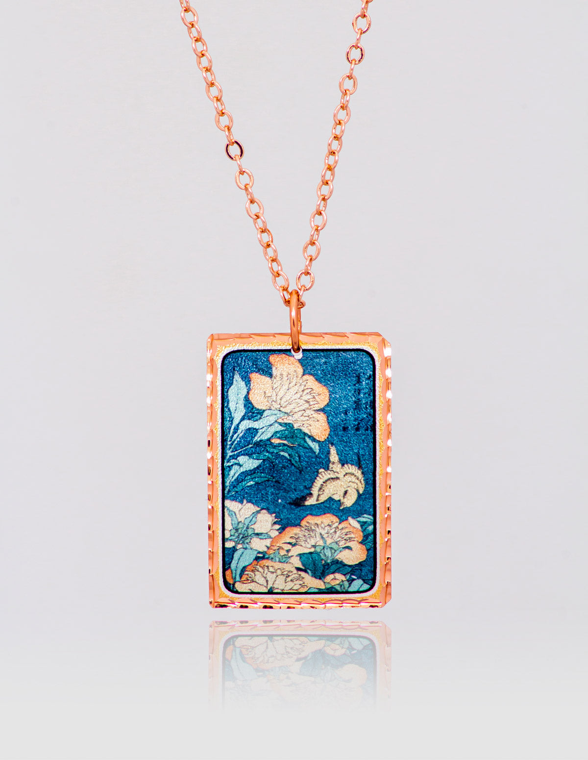 Hokusai Peonies and Canary Kolye