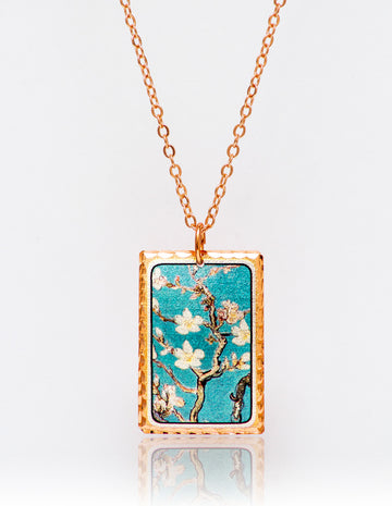 Van Gogh Almond Blossom Çiçek Açan Badem Ağacı Tablo Rectangle Tasarım Kolye