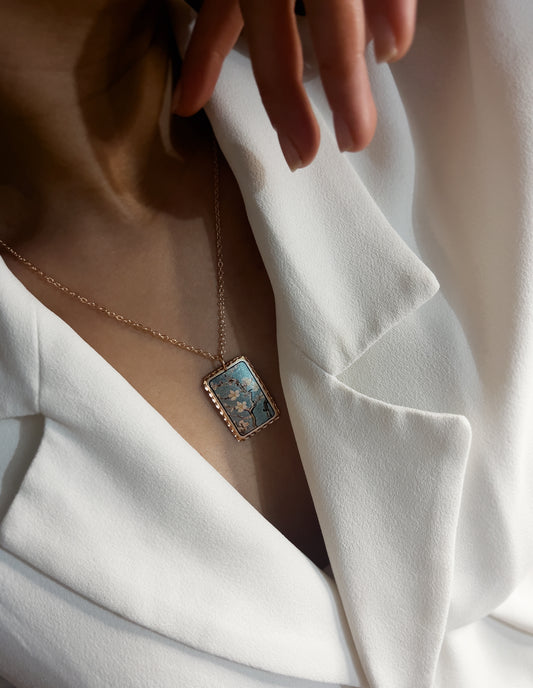 Van Gogh Almond Blossom Çiçek Açan Badem Ağacı Tablo Rectangle Tasarım Kolye