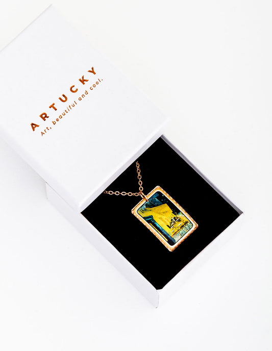 Vincent Van Gogh Kafe Terasta Gece (Café Terrace at Night) Rectangle Tablo Tasarım Kolye