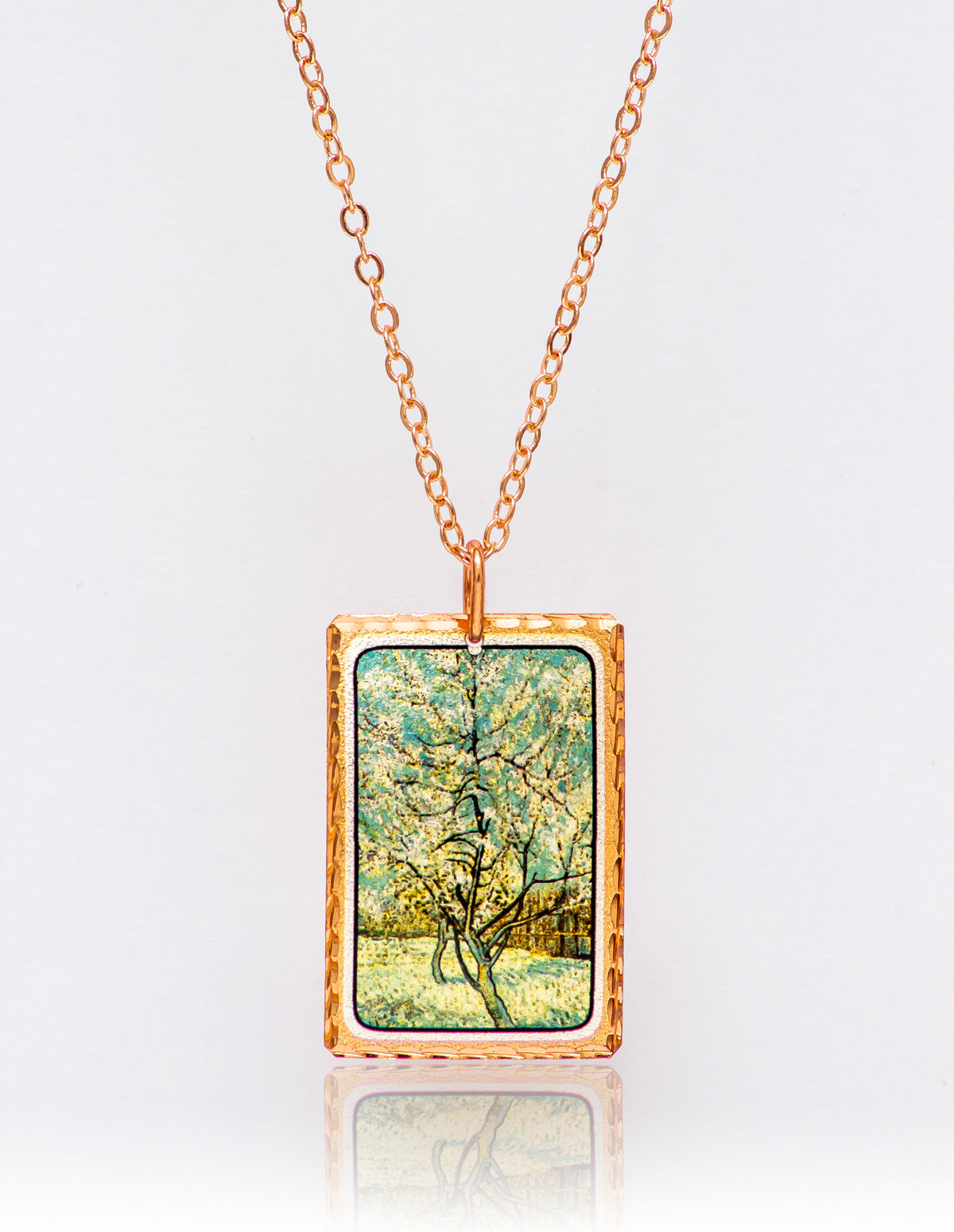 Vincent Van Gogh Peach Tree Tablo Rectangle Tasarım Kolye