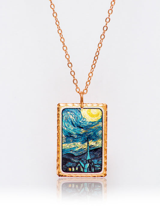 Vincent Van Gogh Yıldızlı Geceler Starry Night Tablo Rectangle Tasarım Kolye