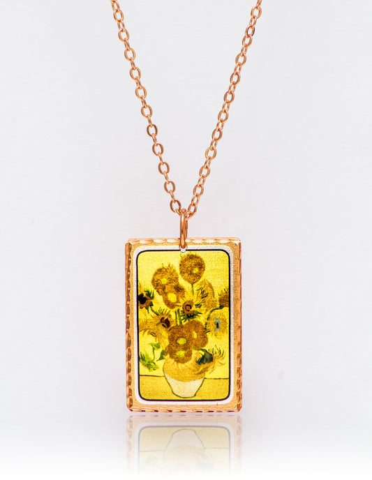 Vincent Van Gogh Sunflowers Tablo Rectangle Tasarım Kolye