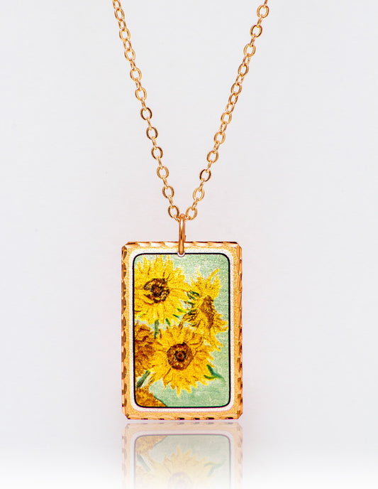 Vincent Van Gogh Sunflowers Near Tablo Rectangle Tasarım Kolye