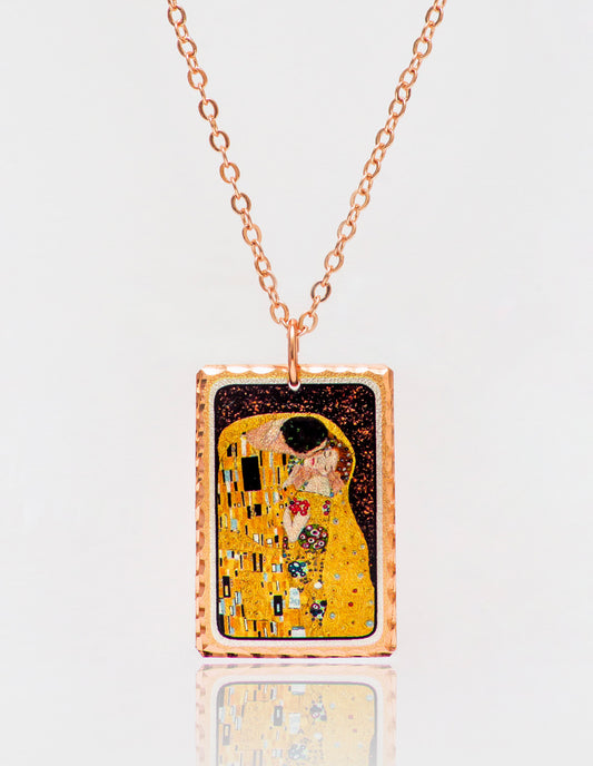 Gustav Klimt The Kiss "Öpücük" Tablo Rectangle Tasarım Kolye