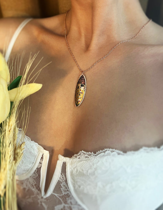 Gustav Klimt The Kiss Öpücük Tablo Line Tasarım Kolye